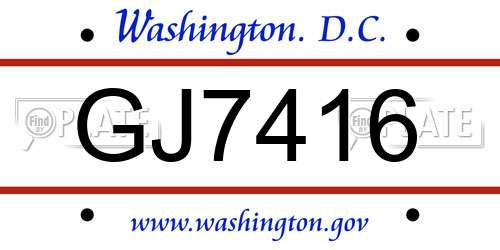 GJ7416 District Of Columbia License Plate