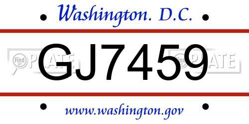 GJ7459 District Of Columbia License Plate