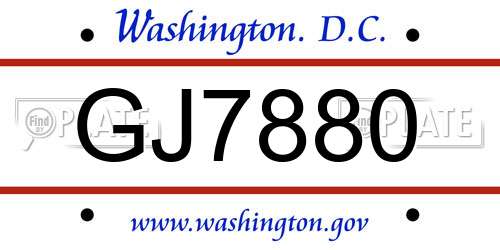 GJ7880 District Of Columbia License Plate