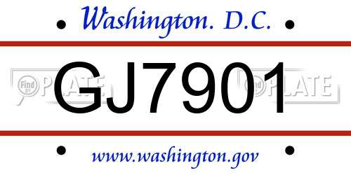 GJ7901 District Of Columbia License Plate
