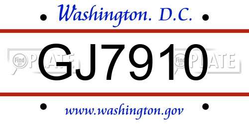 GJ7910 District Of Columbia License Plate