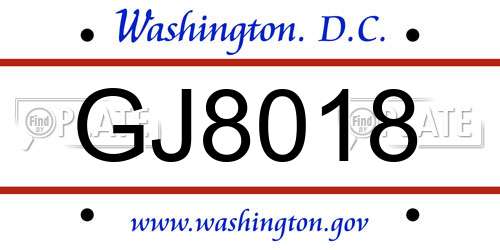 GJ8018 District Of Columbia License Plate