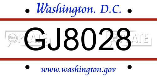 GJ8028 District Of Columbia License Plate