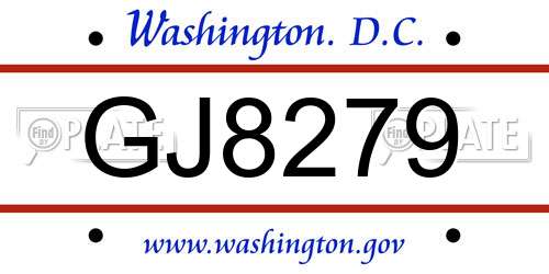 GJ8279 District Of Columbia License Plate