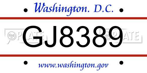 GJ8389 District Of Columbia License Plate