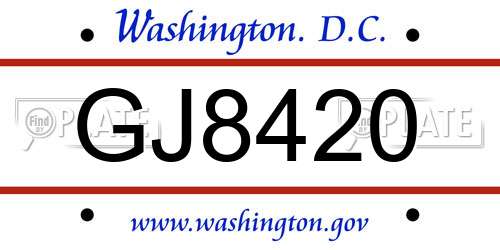 GJ8420 District Of Columbia License Plate