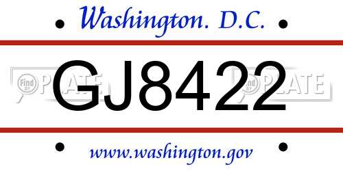 GJ8422 District Of Columbia License Plate