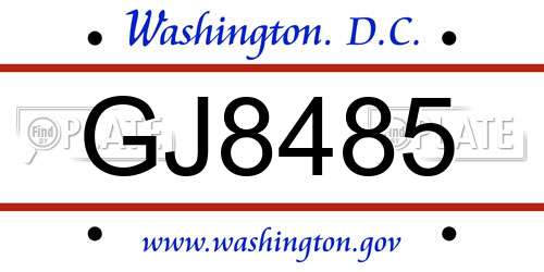 GJ8485 District Of Columbia License Plate