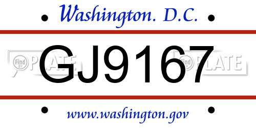GJ9167 District Of Columbia License Plate