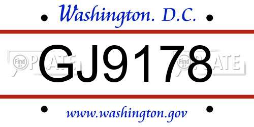 GJ9178 District Of Columbia License Plate