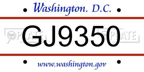 GJ9350 District Of Columbia License Plate