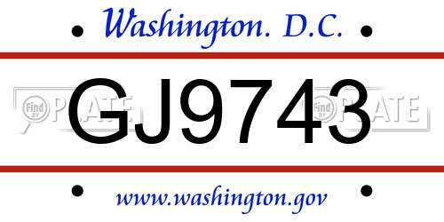 GJ9743 District Of Columbia License Plate