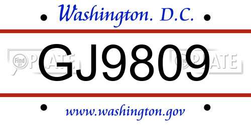 GJ9809 District Of Columbia License Plate