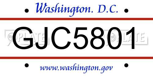 GJC5801 District Of Columbia License Plate