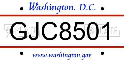 GJC8501 District Of Columbia License Plate