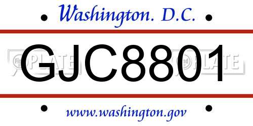 GJC8801 District Of Columbia License Plate