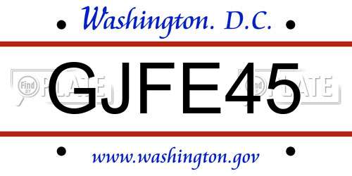 GJFE45 District Of Columbia License Plate