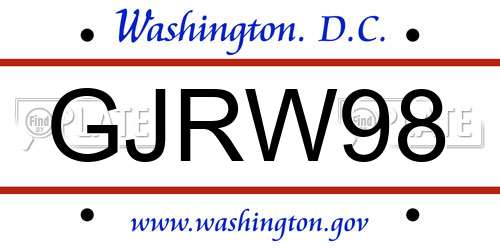GJRW98 District Of Columbia License Plate