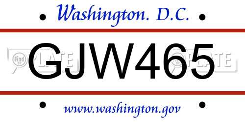 GJW465 District Of Columbia License Plate