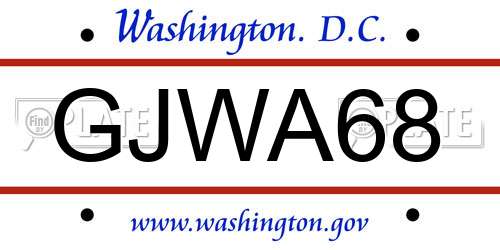 GJWA68 District Of Columbia License Plate