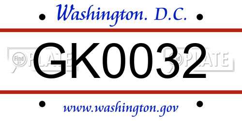 GK0032 District Of Columbia License Plate