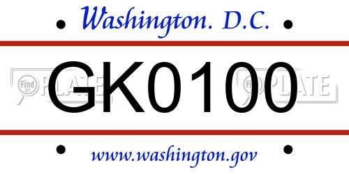 GK0100 District Of Columbia License Plate