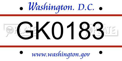 GK0183 District Of Columbia License Plate