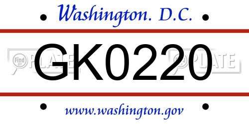 GK0220 District Of Columbia License Plate