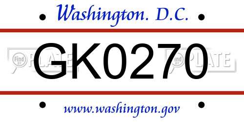 GK0270 District Of Columbia License Plate