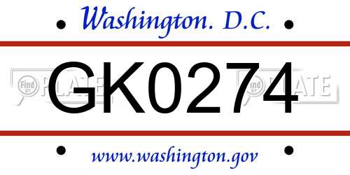 GK0274 District Of Columbia License Plate
