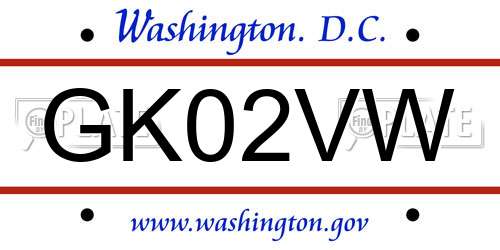 GK02VW District Of Columbia License Plate