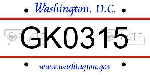 GK0315 District Of Columbia License Plate