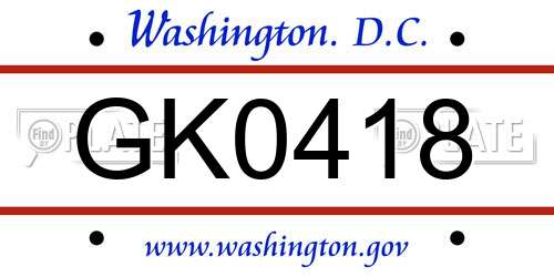 GK0418 District Of Columbia License Plate