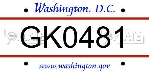 GK0481 District Of Columbia License Plate