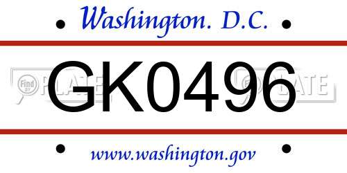 GK0496 District Of Columbia License Plate