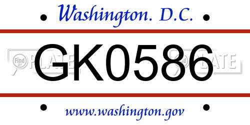 GK0586 District Of Columbia License Plate
