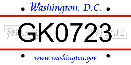 GK0723 District Of Columbia License Plate
