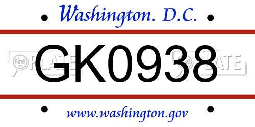 GK0938 District Of Columbia License Plate