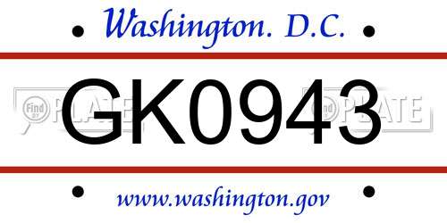 GK0943 District Of Columbia License Plate