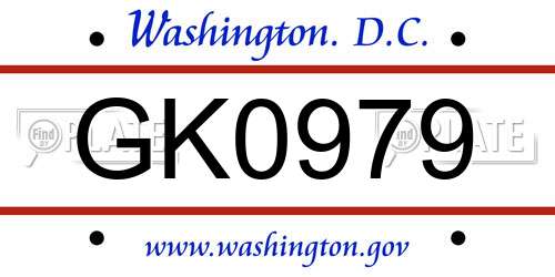 GK0979 District Of Columbia License Plate