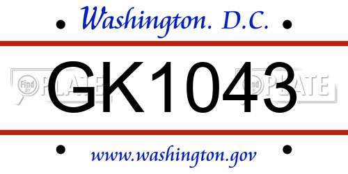 GK1043 District Of Columbia License Plate