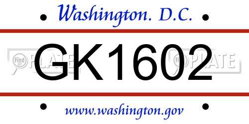 GK1602 District Of Columbia License Plate