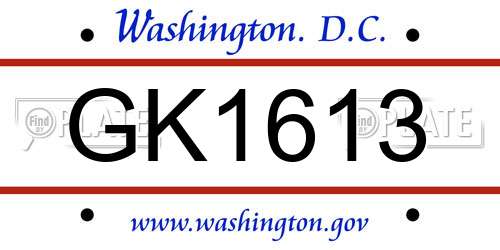 GK1613 District Of Columbia License Plate