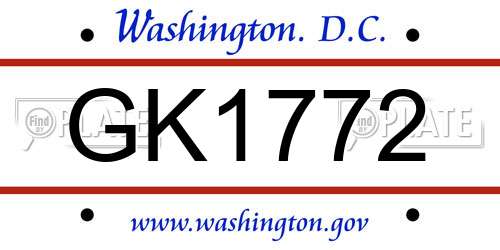 GK1772 District Of Columbia License Plate