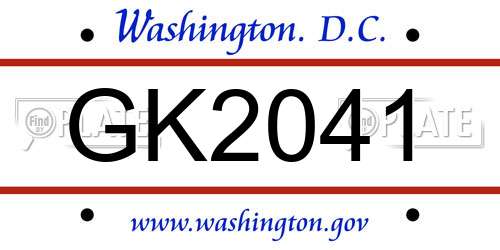 GK2041 District Of Columbia License Plate
