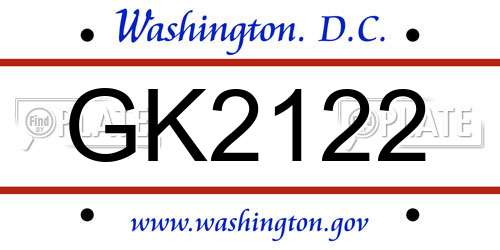 GK2122 District Of Columbia License Plate
