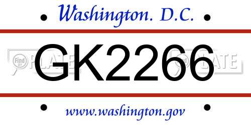 GK2266 District Of Columbia License Plate