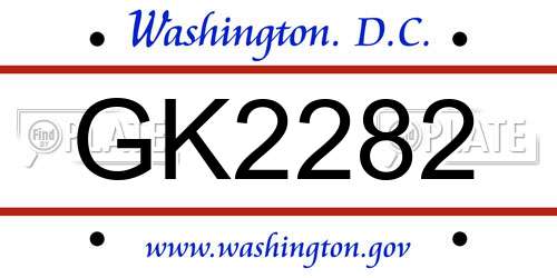 GK2282 District Of Columbia License Plate