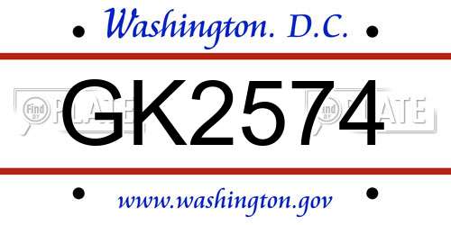 GK2574 District Of Columbia License Plate