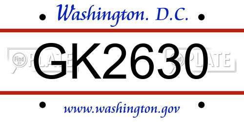 GK2630 District Of Columbia License Plate